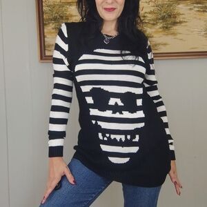 Banned Apparel Skull Magic Striped Sleeve Sweater Emo Goth Grunge Small Punk